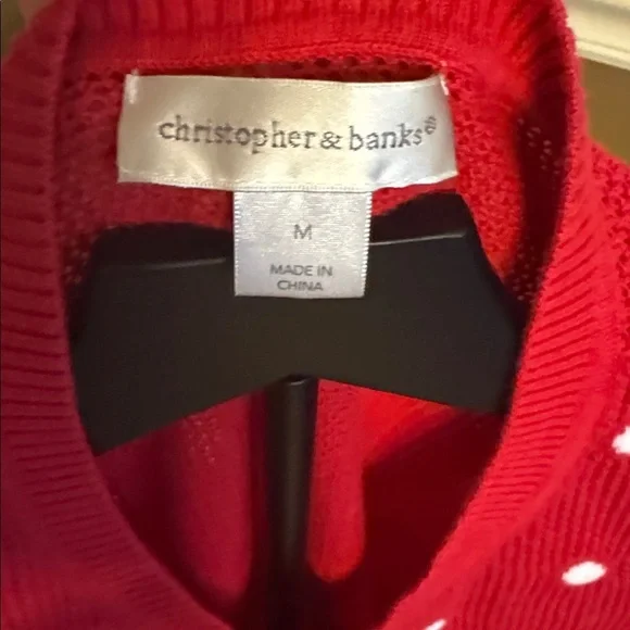 Christopher & Banks Red Cardigan with White Dots - Picture 2 of 6